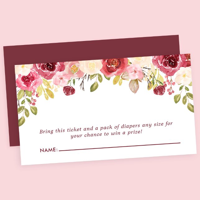 Burgundy Floral Baby Duschkabine Windelwanne Begleitkarte (Von Creator hochgeladen)