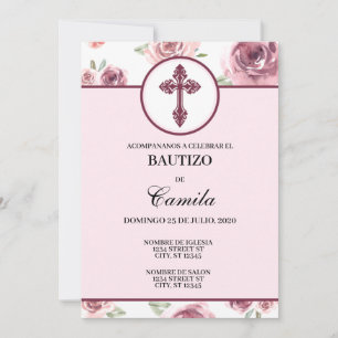BURGUNDY FLORAL BAPTISM INVITATION EINLADUNG