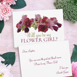 Burgundy Floral Be my Flower Girl Bridesmaid Einladung