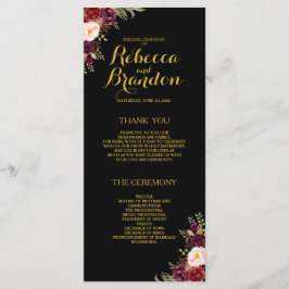 Burgundy Floral Black Gold Custom Wedding Programm