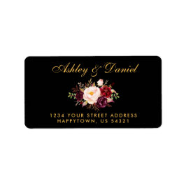 Burgundy Floral Black Gold Hochzeitadresse Adressaufkleber