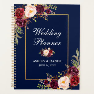 Burgundy Floral Blue Gold Hochzeitsplaner Planer
