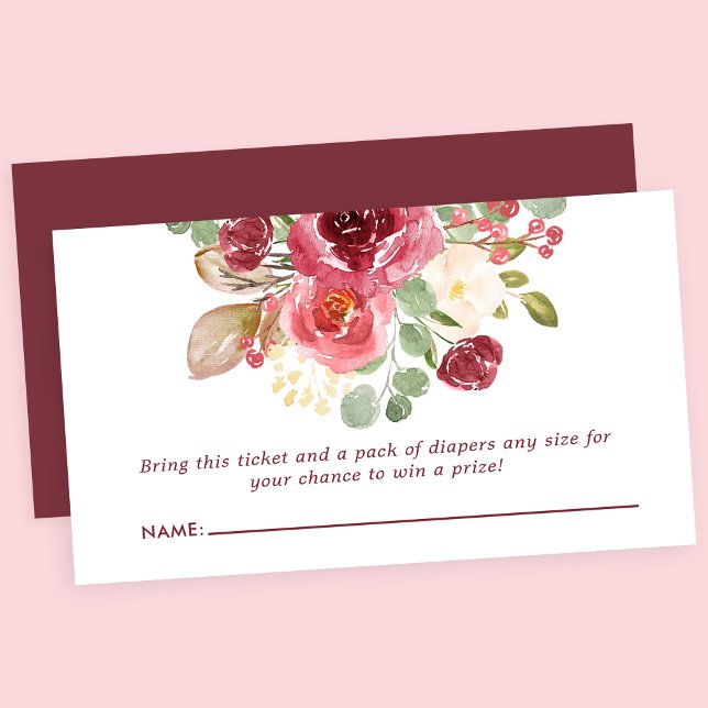 Burgundy Floral Blume Kinderdusche Windelwanne Raf Begleitkarte (Von Creator hochgeladen)