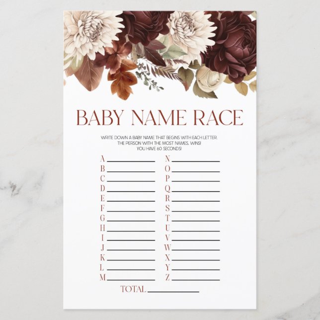 Burgundy Floral Blume Race Baby Shooting Game (Vorderseite)