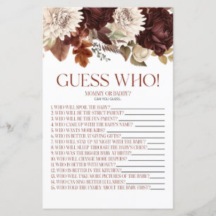 Burgundy Floral Blume raten, wer Baby Showspiel