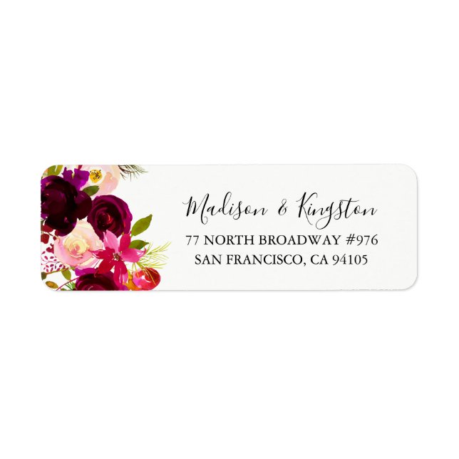 Burgundy Floral Boho Rücksendeadresse (Vorne)