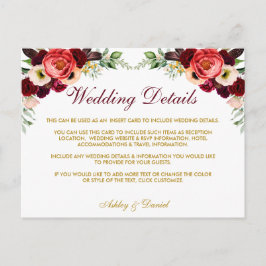 Burgundy Floral Boho Wedding Details Beilage Karte