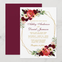Burgundy Floral Boho Wedding Gold Frame B