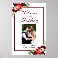 Burgundy Floral Boho Wedding Welcome Foto