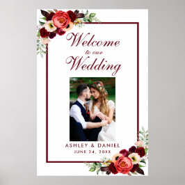 Burgundy Floral Boho Wedding Welcome Foto Poster