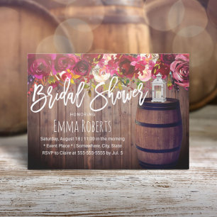Burgundy Floral Boho Wine Barrel Brautparty Einladung
