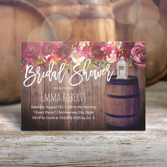 Burgundy Floral Boho Wine Barrel Brautparty Einladung (Von Creator hochgeladen)