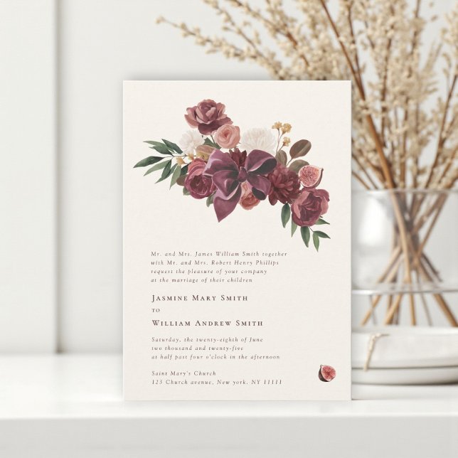 Burgundy Floral Botanical Wedding Invitation (Créateur téléchargé)