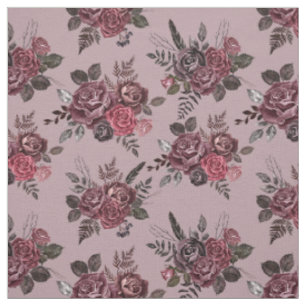 Burgundy Floral Bouquet auf mittelgrau-rosa Stoff