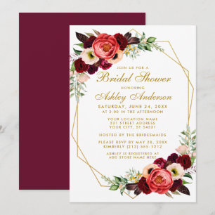 Burgundy Floral Brautparty Boho Invite BG Einladung