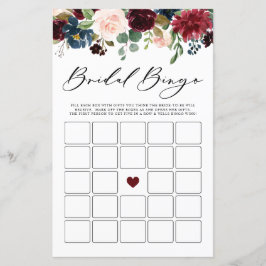 Burgundy Floral Bridal Bingo Brautparty Game