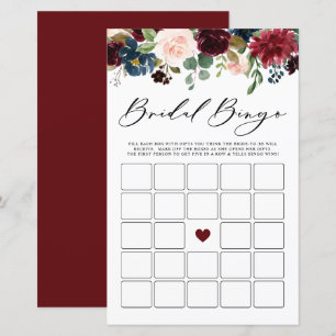 Burgundy Floral Bridal Bingo Brautparty Game