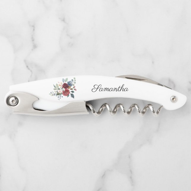 Burgundy Floral Bridesmaid Gastgeschenk Hochzeit Kellnermesser (Vorderseite)