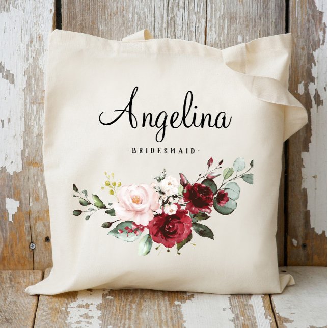 Burgundy Floral Bridesmaid Personalisiert Tragetasche (Von Creator hochgeladen)