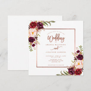 Burgundy Floral Copper Rose Gold Script Hochzeit Einladung