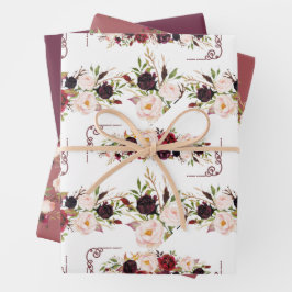 Burgundy Floral Design Geschenkpapier Set