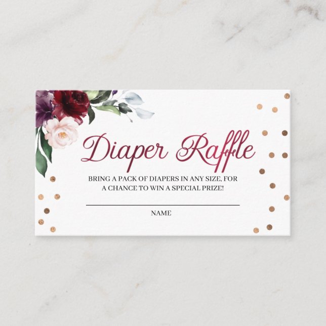 Burgundy Floral Diaper Umschließkarte Begleitkarte (Vorderseite)