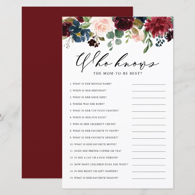 Burgundy Floral, die Mama kennt das beste Duschspi (Vorne/Hinten)