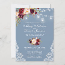 Burgundy floral Dusty Blue Wedding Lights Lace