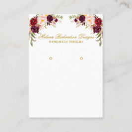 Burgundy Floral Earring Display Gold Visitenkarte