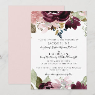 Burgundy Floral Elegant Blush Leaf Foliage Hochzei Einladung