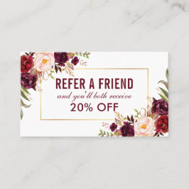 Burgundy Floral Elegant Gold Frame Referenz Visitenkarte