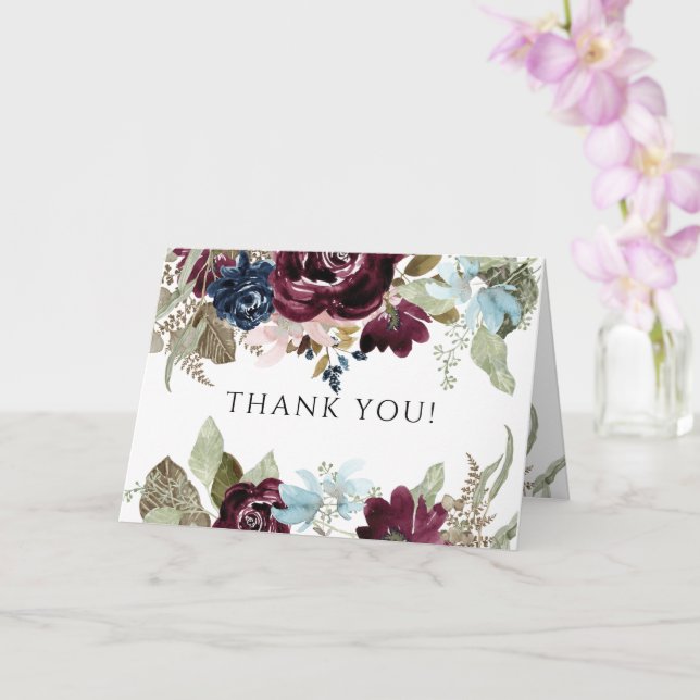 Burgundy Floral Elegant Navy Hochzeit Vielen Dank Karte (Orchidee)