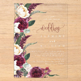 Burgundy Floral Elegant Wedding Acryleinladungen