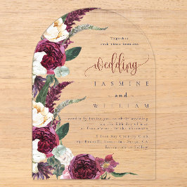 Burgundy Floral Elegant Wedding Acryleinladungen