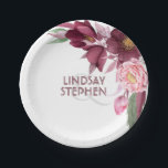 Burgundy Floral Elegant Wedding Pappteller<br><div class="desc">Blume in Bordeaux-Farbtönen Hochzeitspapierplatte</div>