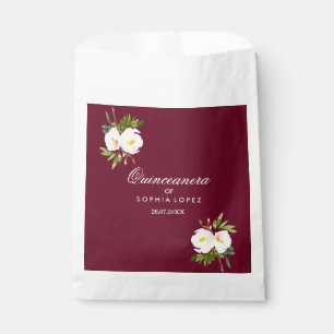 Burgundy Floral Elegante Quinceanera Gefallen Beut Geschenktütchen