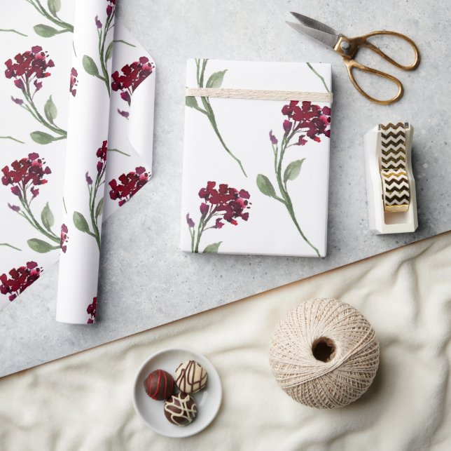 Burgundy Floral Elegante Rustikale Einfache Hochze Geschenkpapier (Kunsthandwerk)