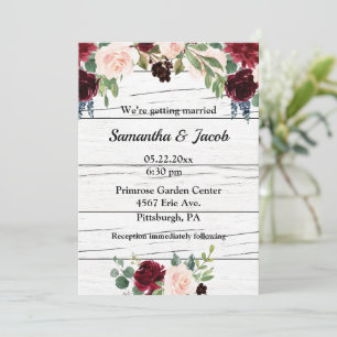 Burgundy Floral Elegante Rustikale Hochzeit Einladung