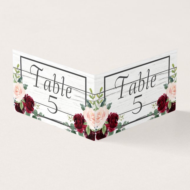 Burgundy Floral Elegante Rustikale Tischnummern Ka (Vorderseite)