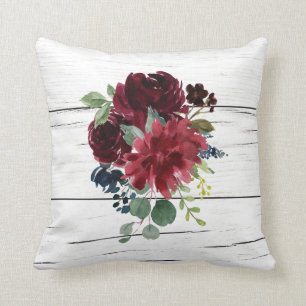 Burgundy Floral Elegante Rustikale Wasserfarbe Hü Kissen