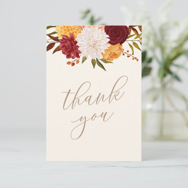 Burgundy Floral Fall Babydusche Dankeskarte (Stehend Vorderseite)