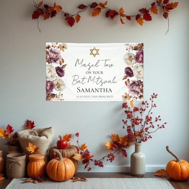 Burgundy Floral Fall Bat Mitzvah Banner (Von Creator hochgeladen)