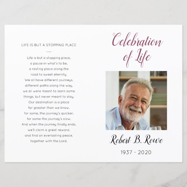 Burgundy Floral Foto Feier des Lebensprogramms (Vorderseite)