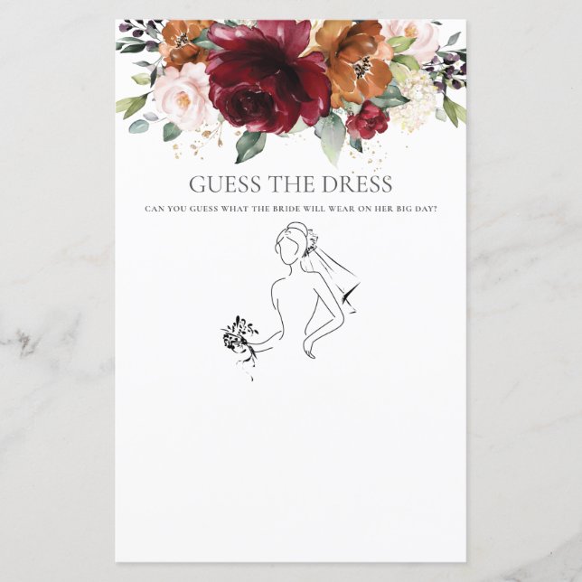 Burgundy Floral Fun Bridal Ratet das Dress Game (Vorderseite)
