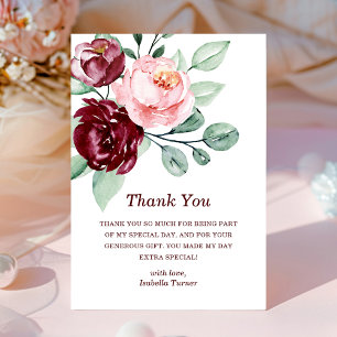 Burgundy Floral   Geburtstag Danke Karte