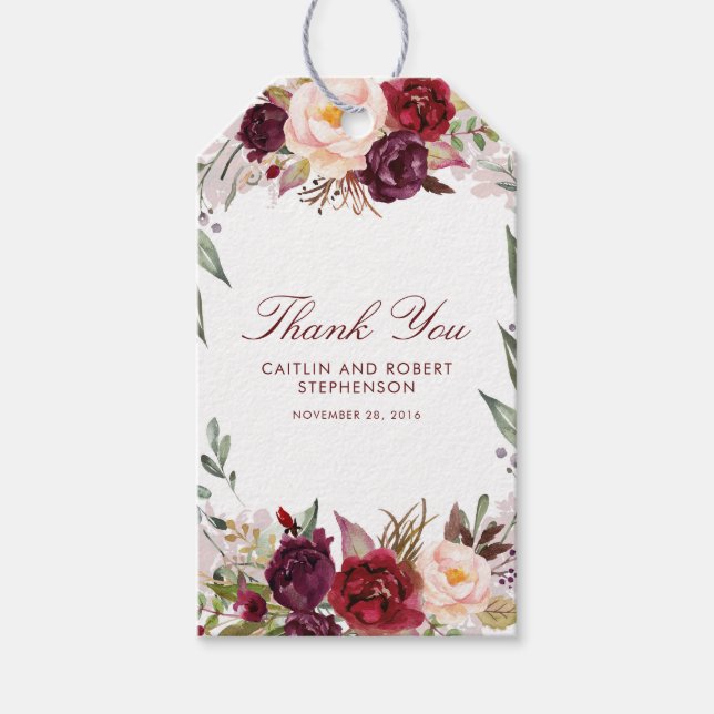 Burgundy Floral Geschenkanhänger (Vorderseite)