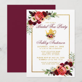 Burgundy Floral Gold Boho Brautparty Tee Party Einladung
