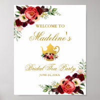 Burgundy Floral Gold Boho Bridal Tee Party Willkom
