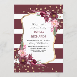 Burgundy Floral Gold Confetti Chic Brautparty Einladung