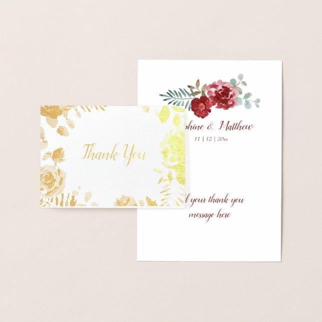 Burgundy Floral Gold Foil Hochzeit Vielen Dank Hin Folienkarte (Anzeige)